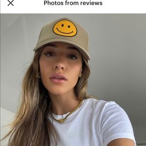 Smiley Face Trucker Hat in Tan